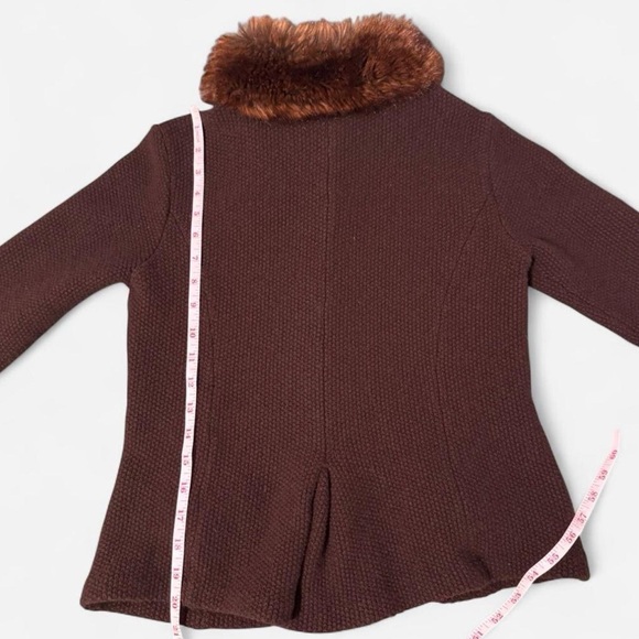 Vintage Ralph Lauren Lambswool Brown Button Front Sweater with Faux Fur Collar - Picture 6 of 7